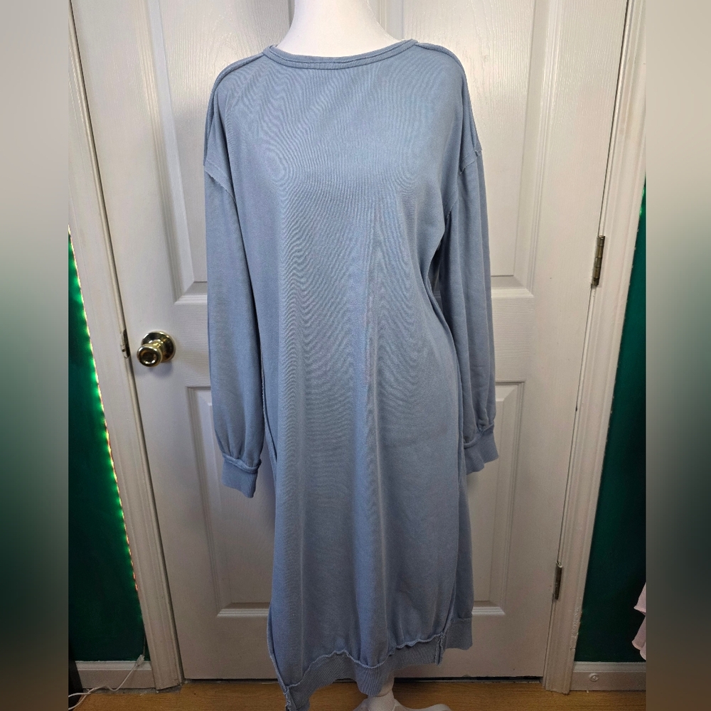 fab’rik French Terry Sweatshirt Dress, NWT, Size Small, Blue
